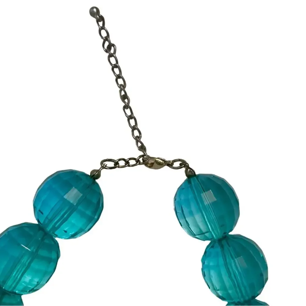 2/$30 Oversized Blue Green Chunky Round Bead Choker Necklace Maximalist Bold